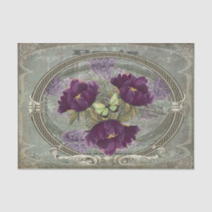 Sehr reiche, große violette Blumen, grüne Schmette Seidenpapier