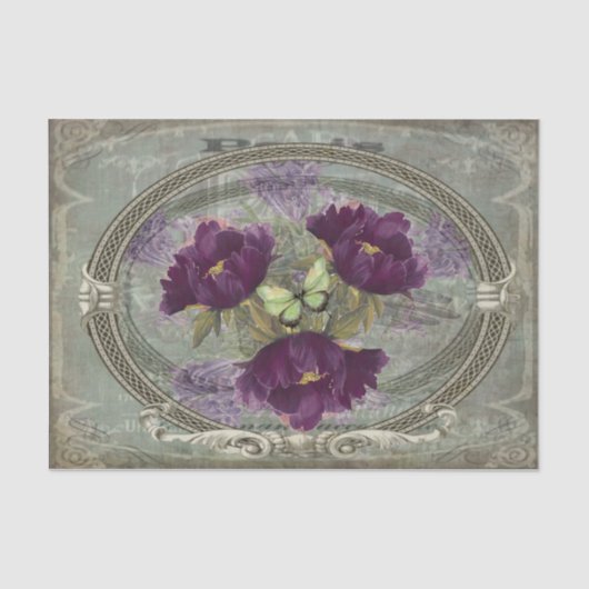 Sehr reiche, große violette Blumen, grüne Schmette Seidenpapier (Vorderseite)