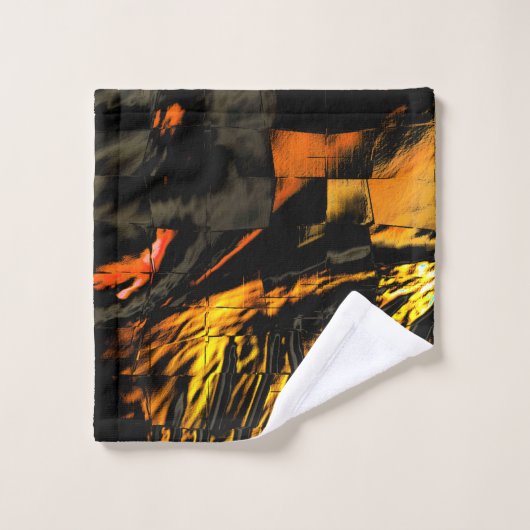 Sehr rustikal verbrannt goldfarbenes, abstraktes M Badhandtuch Set (Waschlappen)