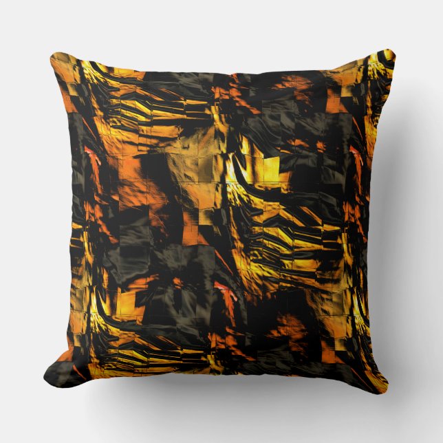 Sehr rustikal verbrannt goldfarbenes, abstraktes M Kissen (Vorderseite)