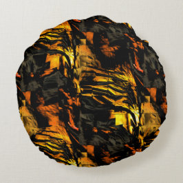 Sehr rustikal verbrannt goldfarbenes, abstraktes M Rundes Kissen