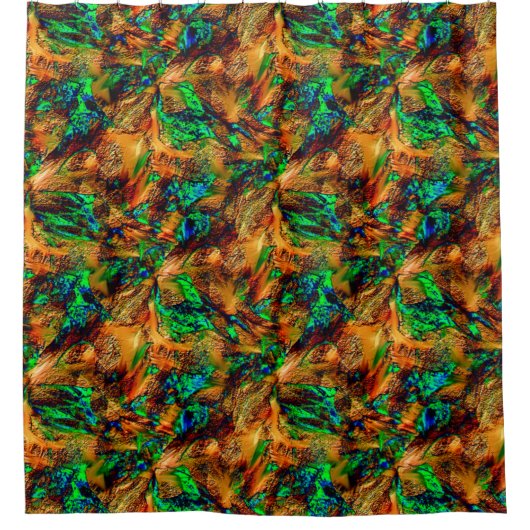 Sehr rustikales Gestein in gebranntem Gelb mit grü Duschvorhang (Vorderseite)