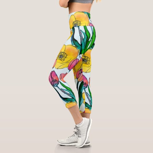 Sehr schöne handgezeichnete Blume Muster Niedlich Capri Leggings (Links)