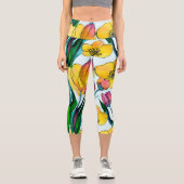 Sehr schöne handgezeichnete Blume Muster Niedlich Capri Leggings (Vorderseite)