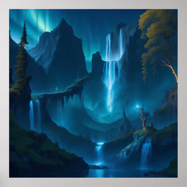 Sehr schönes und detailliertes blaues und goldenes poster