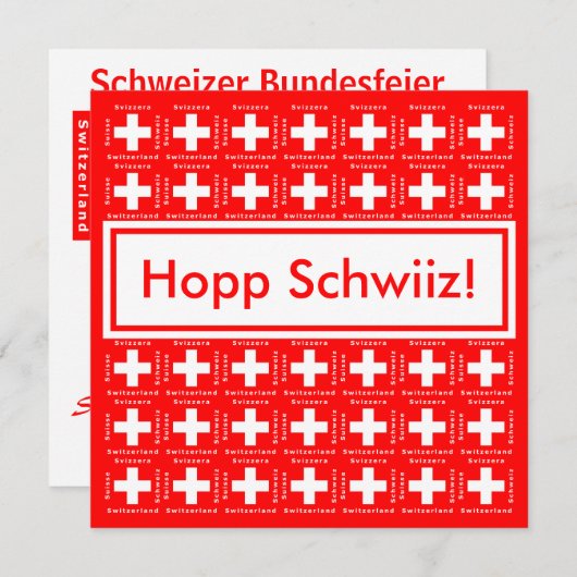 Sehr schweizerisch - Hopp Schwiiz, Go Schweiz Part Einladung (Vorne/Hinten)