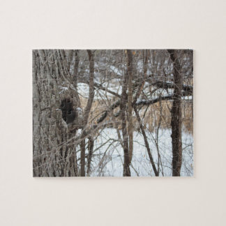Sehr schwieriges Baumwaldwinter-Szenenpuzzlespiel Puzzle