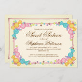 Sehr süße Bonbons gefühlte 16 . Geburtstag Geburts Einladung (Vorne/Hinten)