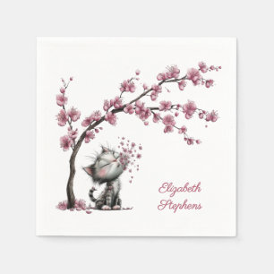 Sehr süße Katze und Kirschblüten-Papier-Serviette Serviette