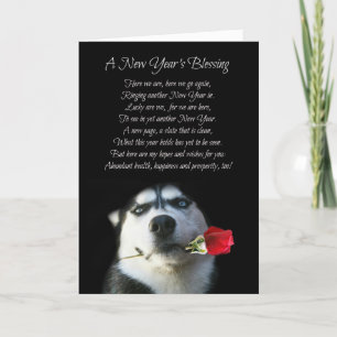Sehr süße Neujahrskarte mit Husky-Hund Feiertagskarte