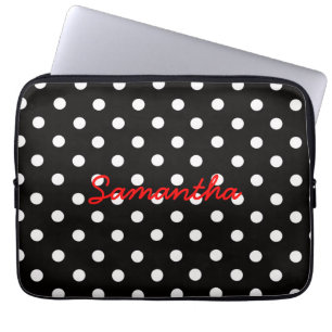 Sehr süße schwarze weiße Tupfenmuster-Monogramm Laptopschutzhülle