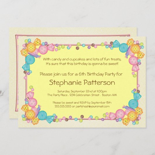 Sehr süße Süßigkeits-Themed Einladung (Vorne/Hinten)