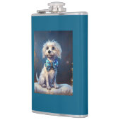 Sehr süßer kleiner Hund mit blauer Fliege Flachmann (Links)