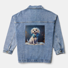 Sehr süßer kleiner Hund mit blauer Fliege Jeansjacke