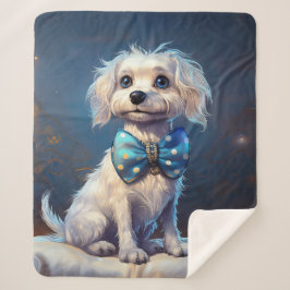 Sehr süßer kleiner Hund mit blauer Fliege Sherpadecke