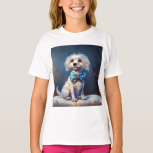 Sehr süßer kleiner Hund mit blauer Fliege T-Shirt