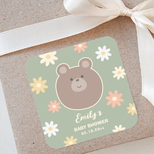 Sehr süßer Teddybär Frühling Baby Junge Babyparty Quadratischer Aufkleber