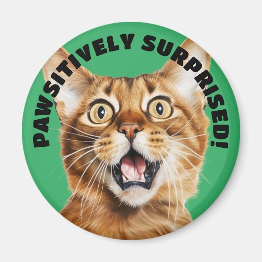 SEHR ÜBERRASCHT! Funny Crazy Cat Green Magnet (Vorne)