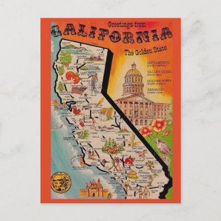 Sehr Vintage Calfornia-Karte Postkarte