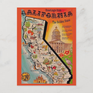 Sehr Vintage Calfornia-Karte Postkarte