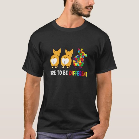 Sei anders Autismus Bewusstsein Corgi T-Shirt (Vorderseite)