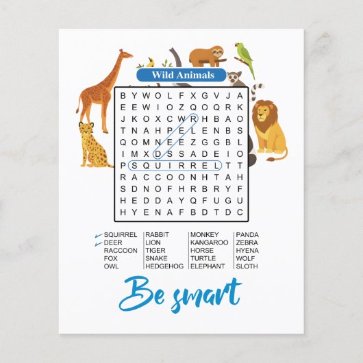 Sei clever – Wilde Tiere Wortsuche Flyer (Vorne)