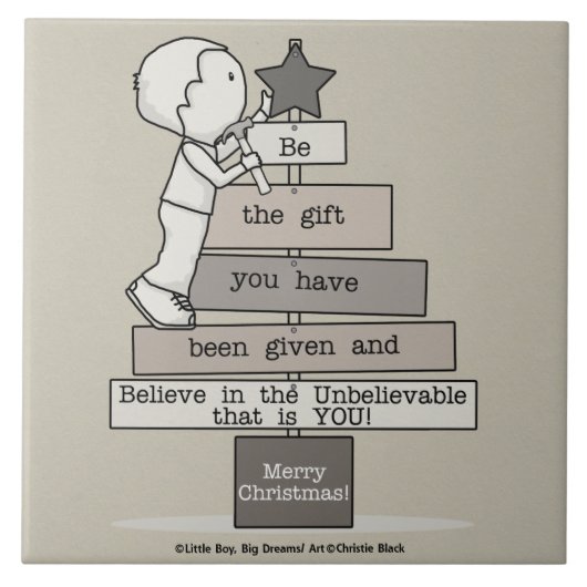 Sei das Geschenk-Weihnachtsbaum (Tan) Fliese (Vorderseite)