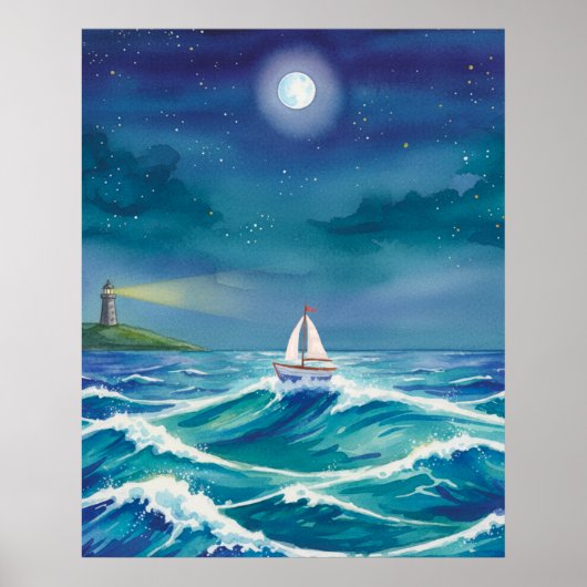 Sei das Licht, das dich führt, Segelboot Leuchttur Poster (Vorne)