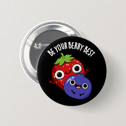 Sei dein Berry Best Funny Fruit Pun Dark BG Button (Vorne & Hinten)