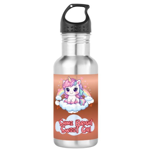 Sei Dein Eigenes Regenbogen Süße Einhorn Mädchen Edelstahlflasche (Vorderseite)