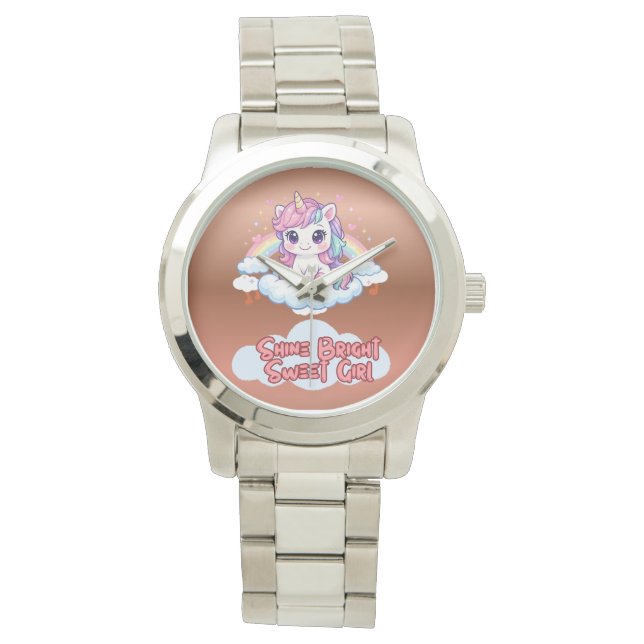Sei Dein Eigenes Regenbogen Süßes Einhorn  Armbanduhr (Vorderseite)