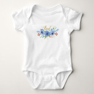 Sei demütig und freundlich blaue Aquarellblumen Baby Strampler
