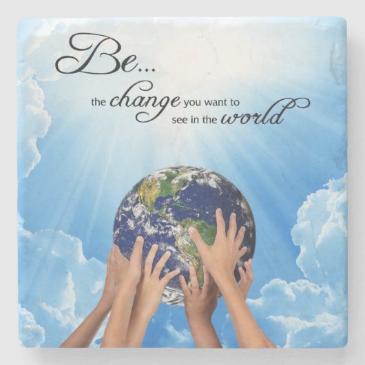 Sei der Wandel - Gandhi Magnet Steinuntersetzer (Vorderseite)