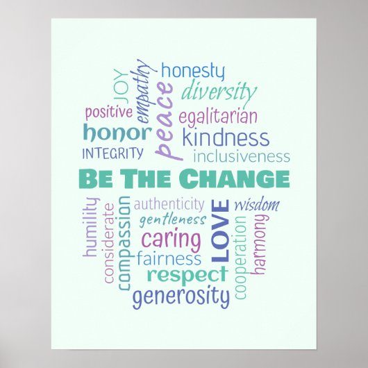 Sei der Wandel positive Word Cloud Poster (Vorne)