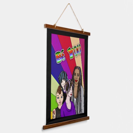 Sei du | Diverse Personengruppe Wandteppich Mit Holzrahmen (Gewinkelt)