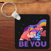 Sei du. LGBT+Stolz. Rainbow-Flag-Schlüsselanhänger Schlüsselanhänger (Vorderseite)