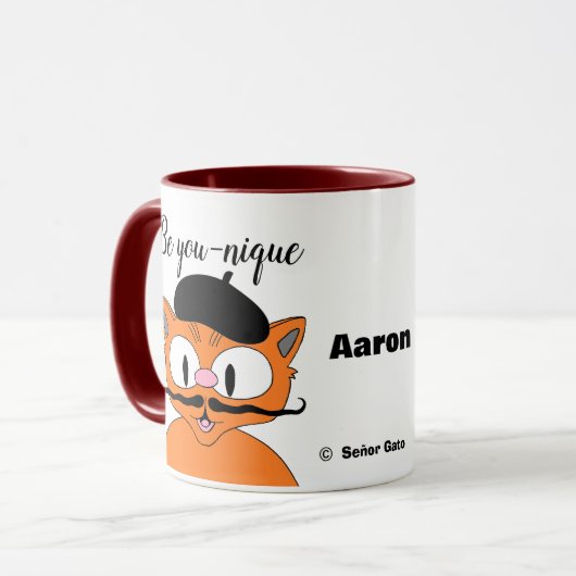 Sei du nique Personalisiert Cartoon Mustache Cat Tasse (Vorderseite Links)