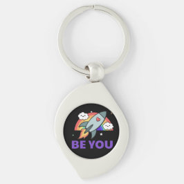 Sei du. Rainbow-Raketenwolke mit Herzkette Schlüsselanhänger