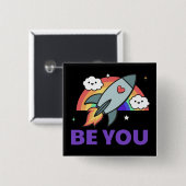 Sei du. Rainbow-Raketenwolke mit Herztasten Button (Vorne & Hinten)