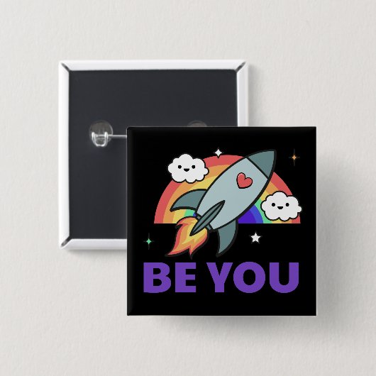 Sei du. Rainbow-Raketenwolke mit Herztasten Button (Vorne & Hinten)