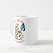 "Sei echt nicht perfekt" Blumenschädel Kaffeetasse (Vorderseite Links)