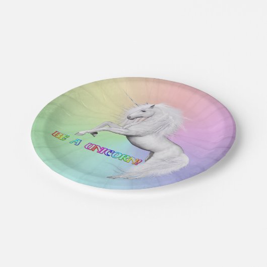 Sei ein Einhorn Pappteller (Schrägansicht)