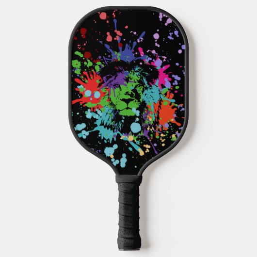 "Sei ein Löwe" ein schwarzes Paint Pickleball Padd Schläger (Vorderseite)