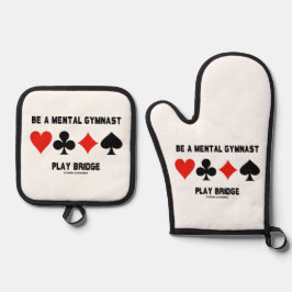 Sei ein Mental Gymnast Play Bridge Vier-Card-Anzug Ofenhandschuh & Topflappen-Set