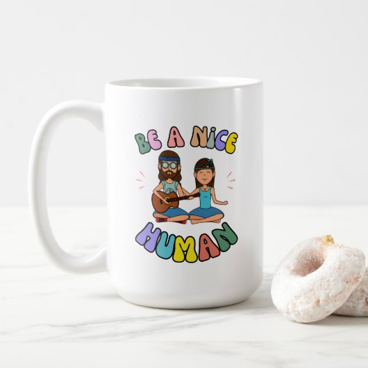 Sei ein netter Retro Groovy Hippie Vibe Kaffeetasse (Mit Donut)