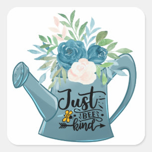 Sei einfach nett Teal Floral Gießkanne Positivität Quadratischer Aufkleber