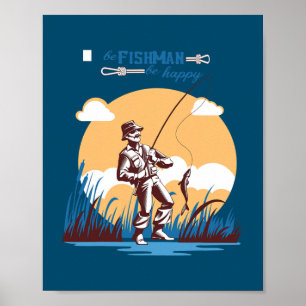 SEI FISCHER SEI GLÜCKLICH Angel-Fans-Design Poster