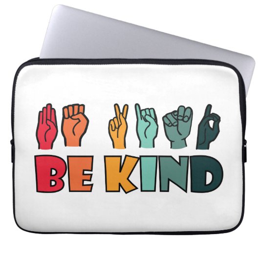 Sei freundlich ASL American Sign Language Laptopschutzhülle (Vorderseite)
