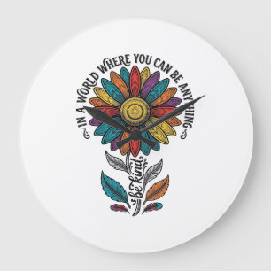 Sei freundlich Regenbogen-Blumen-Vintage-Stickerei Große Wanduhr