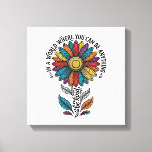 Sei freundlich Regenbogen-Blumen-Vintage-Stickerei Leinwanddruck